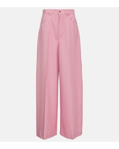 Gucci Pleated Wool Wide-leg Trousers - Pink