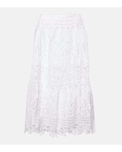 Polo Ralph Lauren Falda midi de encaje de lino - Blanco