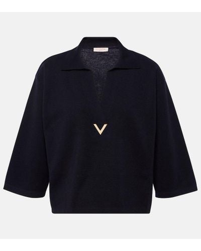 Valentino Logo Virgin Wool Top - Blue
