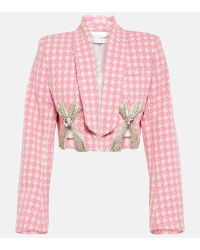 Area Embellished Checked Wool-blend Blazer - Pink