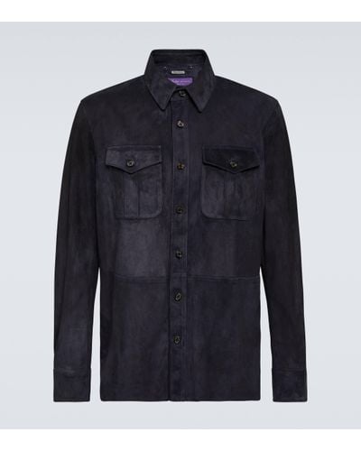 Ralph Lauren Purple Label Barron Suede Overshirt - Blue