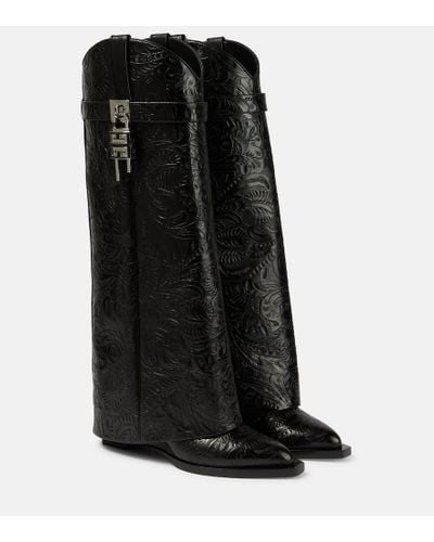 Givenchy Shark Lock Cowboy Leather Knee-high Boots - Black