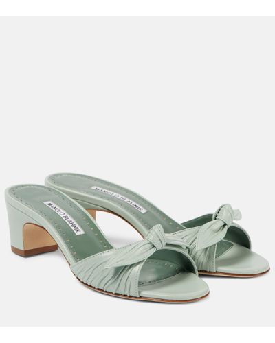 Manolo Blahnik Lolloso 50 Bow-detail Leather Mules - Green