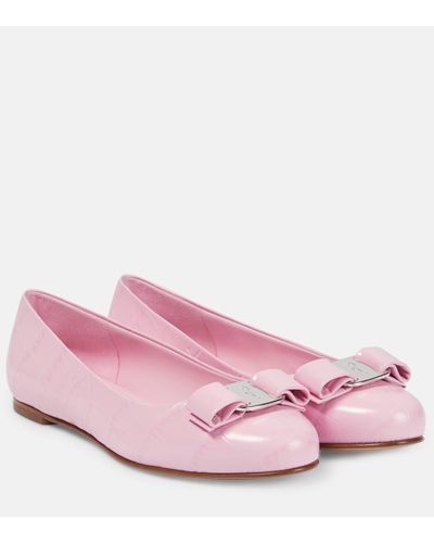 Ferragamo Vara Bow Croc-effect Leather Ballet Flats - Pink