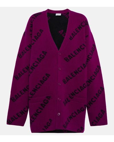 Balenciaga Cardigan en laine melangee a logo - Violet