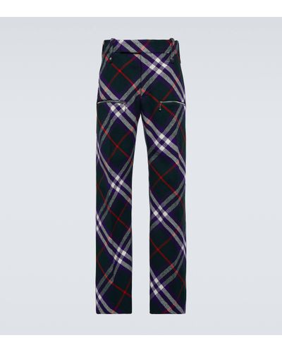 Burberry Check Wool Trousers - Blue