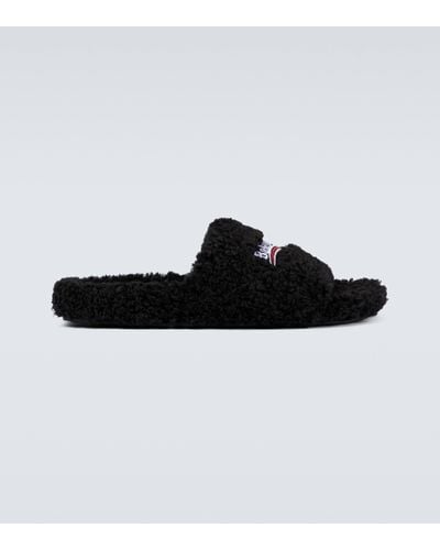 Balenciaga Slide sandale furry - Noir