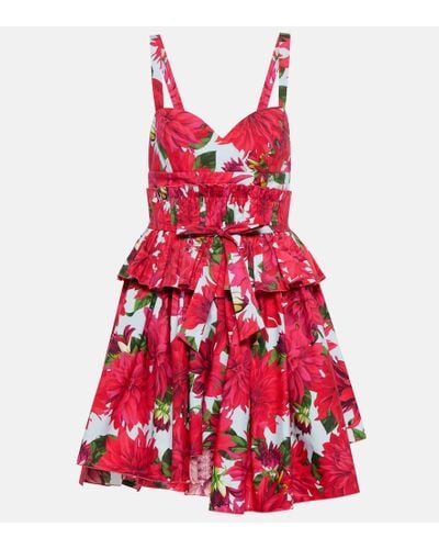 Oscar de la Renta Floral Cotton Poplin Minidress - Red