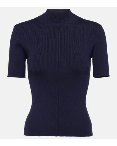 Oscar de la Renta Ribbed-knit Silk-blend Sweater - Blue