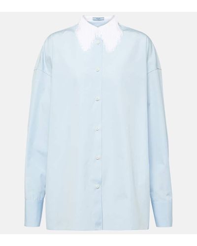 Prada Camicia in popeline di cotone con frange - Blu