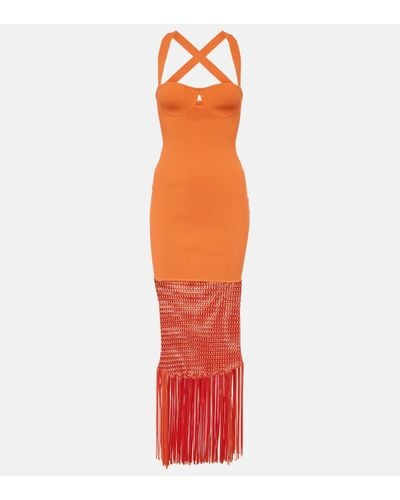 Galvan London Fringed Midi Dress - Orange