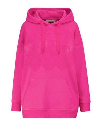 Valentino Lace And Cotton Jersey Hoodie - Pink