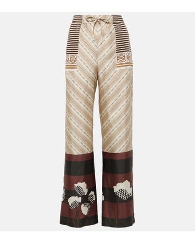 Loewe Printed Silk Satin Pajama Pants - Natural