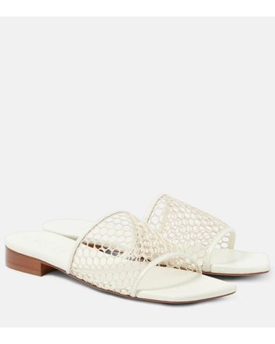 Souliers Martinez Chica Leather-trimmed Mesh Slides - White