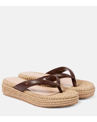Gianvito Rossi Leather Platform Espadrille Thong Sandals - Brown