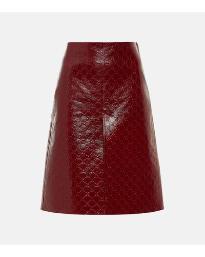 Gucci GG Embossed Leather Midi Skirt - Red