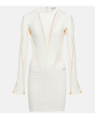Mugler Long Sleeve Sheer Panel Dress - White