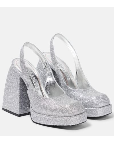 NODALETO Bulla Jill Glitter Platform Court Shoes - White