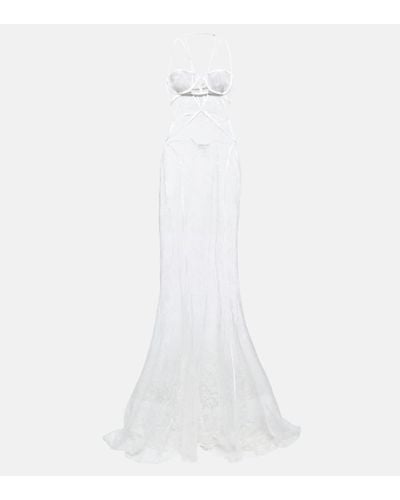Nensi Dojaka Vestido de novia con encaje y cuello halter - Blanco