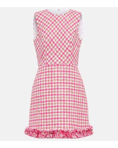 Carolina Herrera Minikleid Aus Bouclé Aus Einer Baumwollmischung Mit Hahnentrittmuster Und Fransen - Pink