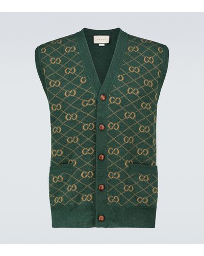 Gucci GG Argyle Knit Wool Vest in Green for Men - Lyst