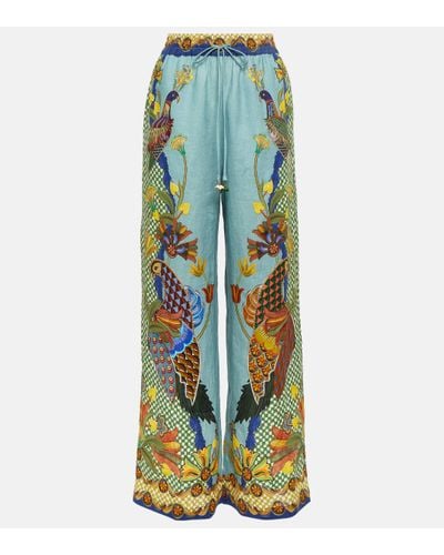 ALÉMAIS Gilly Printed Linen Wide-leg Trousers - Blue