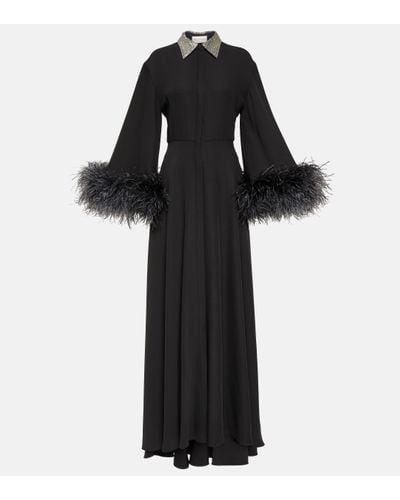 Valentino Feather-trimmed Silk Gown - Black