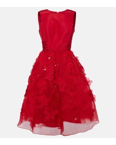 Carolina Herrera Vestido midi de seda adornado - Rojo