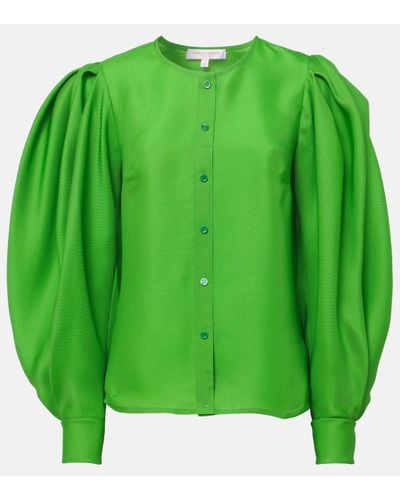 Carolina Herrera Puff-Sleeve Silk Blouse - Green