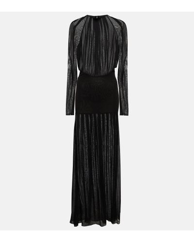 Saint Laurent Semi-sheer Mockneck Tulle Gown - Black