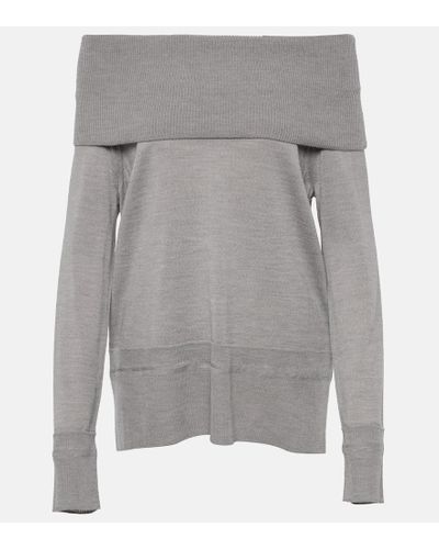 Max Mara Leisure Tiglio Off-the-shoulder Wool Sweater - Gray