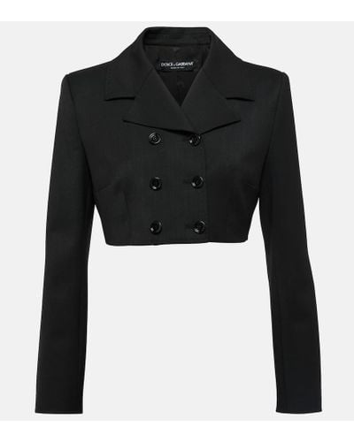 Dolce & Gabbana Blazer cruzado cropped con cinturon - Negro