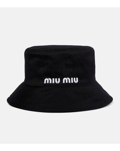 Miu Miu Sombrero de pescador de algodon con logo - Negro