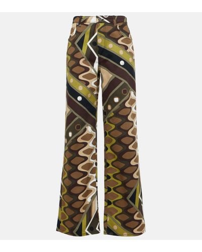 Emilio Pucci Pantalon ample imprime en coton melange - Vert