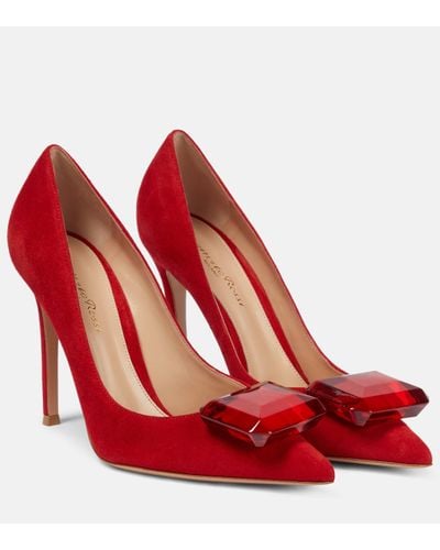 Gianvito Rossi Jaipur 105 Embellished Suede Court Shoes - Red
