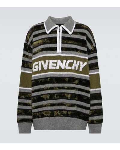 Givenchy Striped Wool-blend Half-zip Sweater - Black