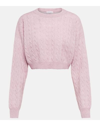 Brunello Cucinelli Cable-knit Alpaca Wool And Cotton Cropped Jumper - Pink