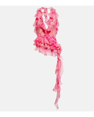 Alessandra Rich Top de seda con cristales - Rosa