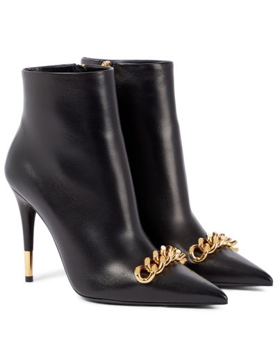 Tom Ford Chain-trimmed Leather Ankle Boots - Black