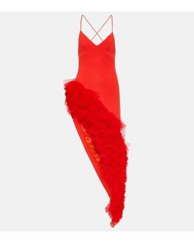David Koma Ruffled Virgin Wool Crepe Maxi Dress - Red