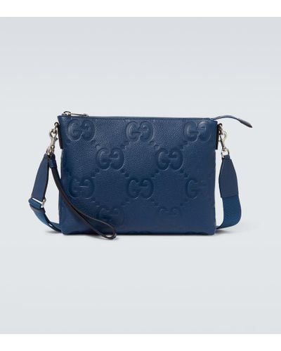 Gucci Jumbo GG Medium Leather Messenger Bag - Blue