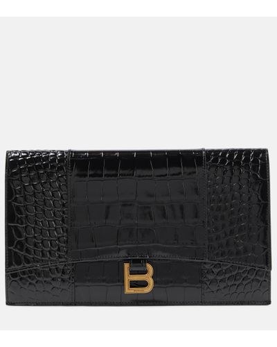 Balenciaga Pochette Hourglass Small en cuir embosse - Noir