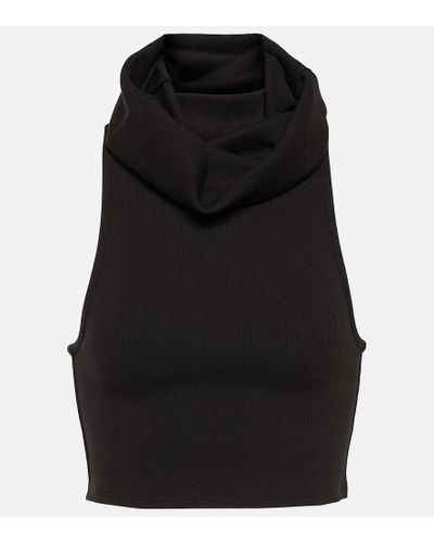 Alaïa Hooded Cotton-blend Crop Top - Black