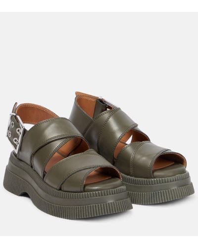 Ganni Leather Platform Sandals - Brown