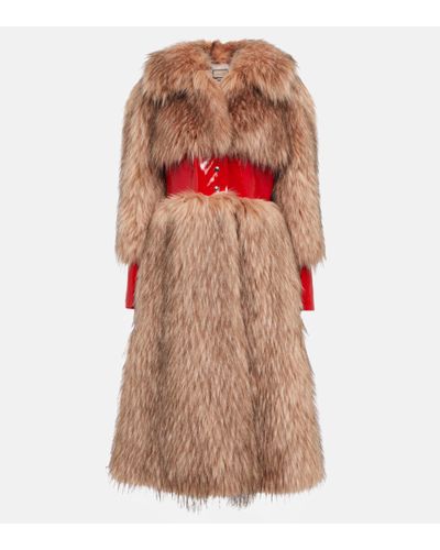 Gucci Faux Fur And Patent Leather Coat - Brown