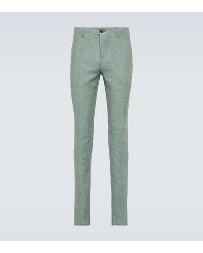 Etro Linen Slim Pants - Green