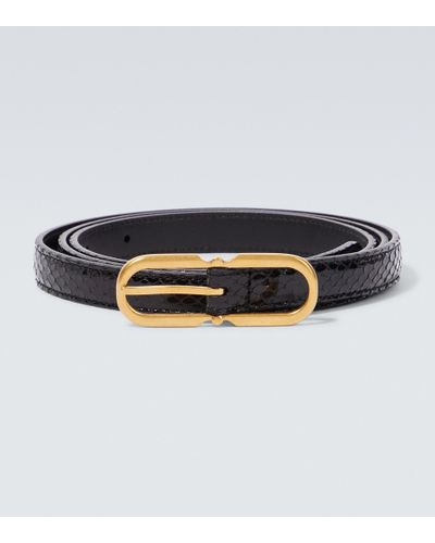 Saint Laurent Cintura in pelle con stampa serpente - Nero