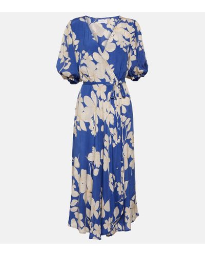 Velvet Vestido wrap midi estampado Kai - Azul