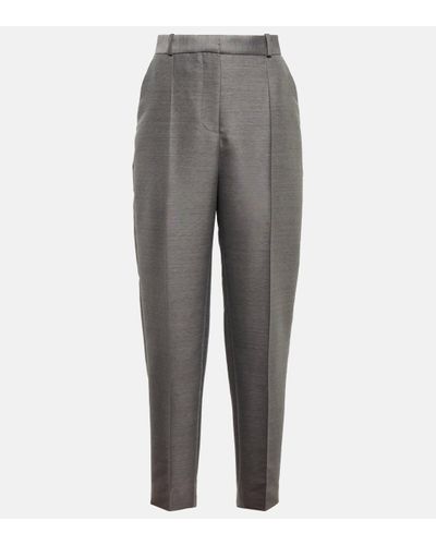 Totême Mid-rise Straight Cotton And Wool-blend Trousers - Grey