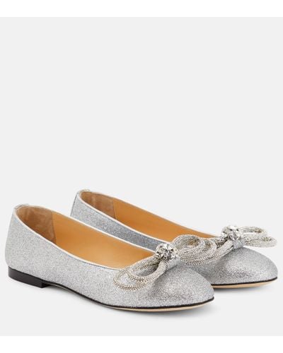 Mach & Mach Double Bow Embellished Ballet Flats - White